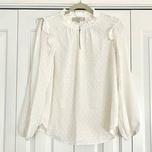 LOFT | Long Sleeve Blouse Top with Polka Dots and Ruffles | size S